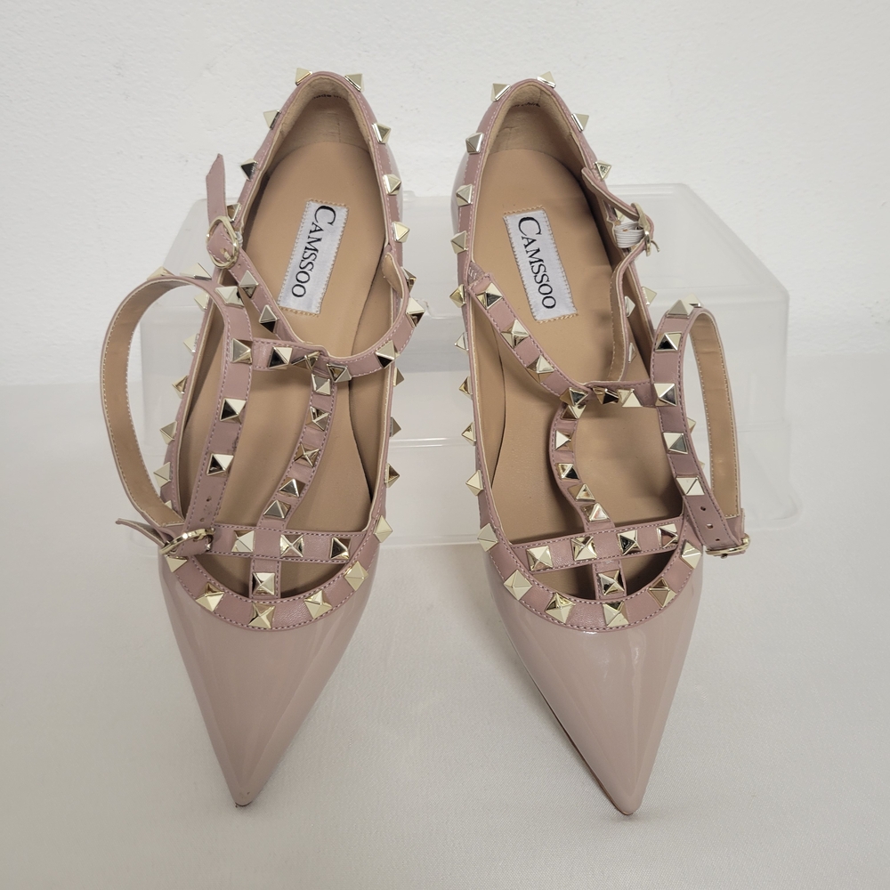 Camssoo Rock Studded Mauve Flats with Ankle Strap - Picture 2 of 11